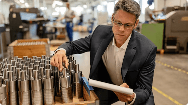 Factory workers discussing