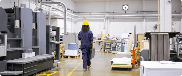 Factory workers discussing